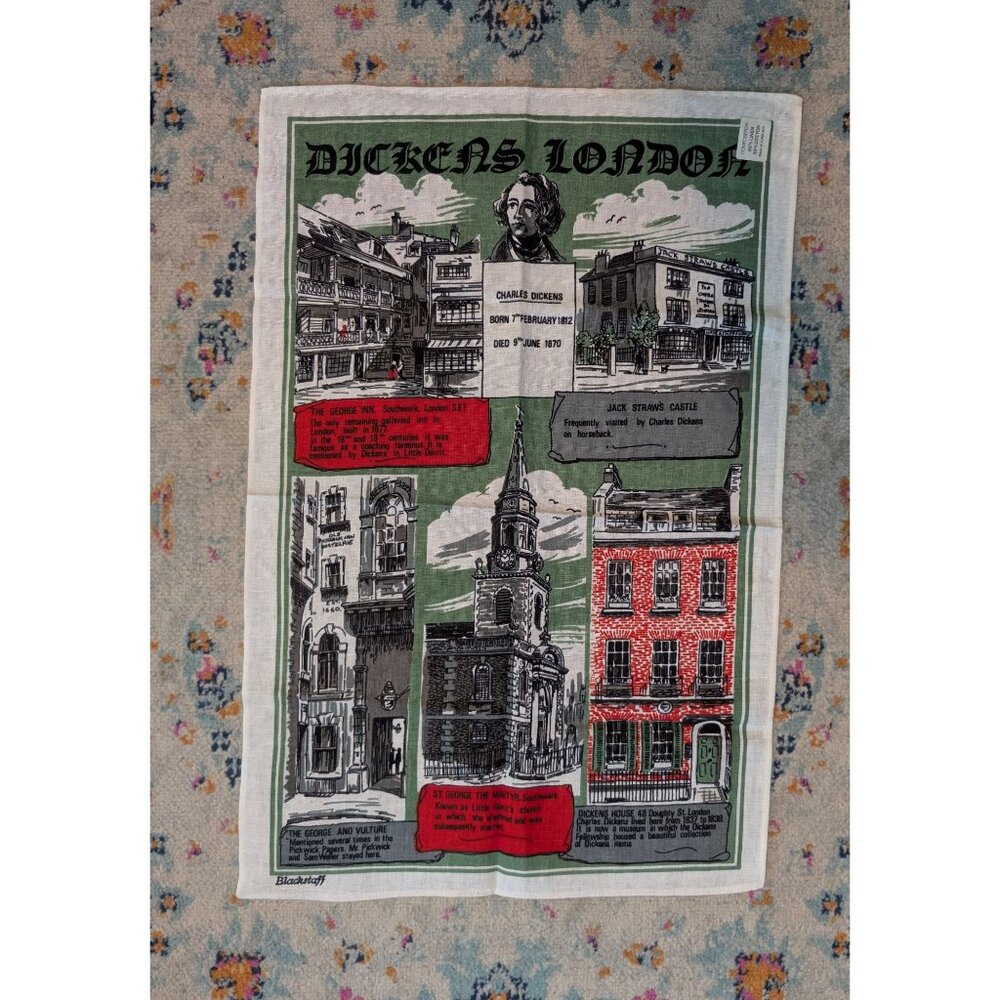 NWT Vintage Blackstaff‎ Irish Linen & Cotton Souvenir Tea Towel - Dickens London